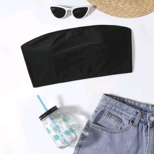 SHEIN Black Minimalist Bandeau Bikini Top